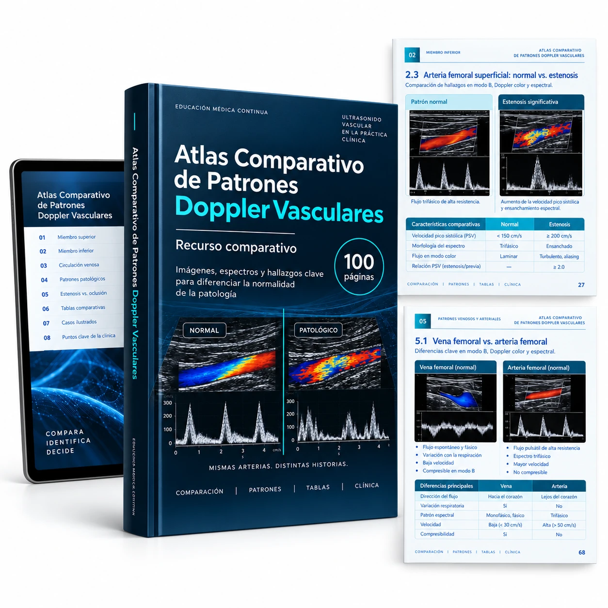Mockup digital: Atlas Comparativo de Patrones Doppler Vasculares